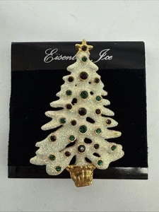 "Broche de árbol de Navidad Eisenberg verde hielo brillo gemas multicolores 2-3/8"" de colección" - Imagen 1 de 9