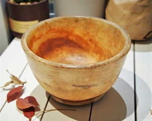 Antique White Marble Round Kitchenware Curry Bowl Original Old Hand Carved - Picture 1 of 6