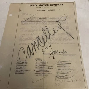 Actual signed 1914 Walter P. Chrysler doc, Buick Motors, 1 pg museum worthy LOOK - Picture 1 of 11