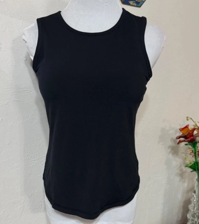 Reebok Майка женщин Sz L черный встроенный бюстгальтер производительности Activewear тренажерный зал - Изображение 1 из 4