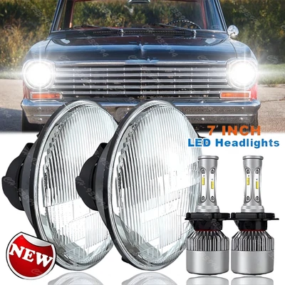 Pair 7"ROUND LED Headlights Hi/Lo Beam Fit Chevrolet Chevy Nova 1963-1978 - Image 1 of 4