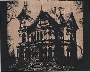 HAUNTED HOUSE Scratchboard Art 8 x 10 - Picture 1 of 1