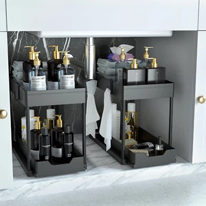 under Sink Organizer 2 Pack, Bathroom Cabinet Organizer, 2 Tier Sliding Cabinet - Picture 1 of 12