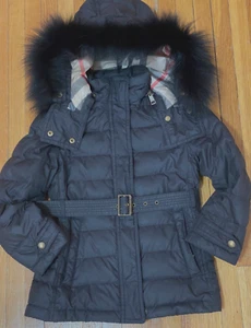 Burberry Girls Black Belted Puffer Jacket with Fox Hood sz 6Y authentic - Picture 1 of 11