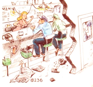 Cartolina Truck Stop Caffè Umorismo Fumetto Kromekolor c1950, Diner Cameriera Camionista - Foto 1 di 4