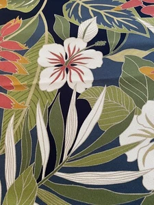 Tropical Hawaiian 100% Cotton Barkcloth Fabric VALANCE ~Kamuela-Navy~ - Picture 1 of 3