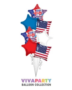Happy 4th of July USA Flag Balloon Bouquet, independence Day Balloons - (7 Ballo - Picture 1 of 6
