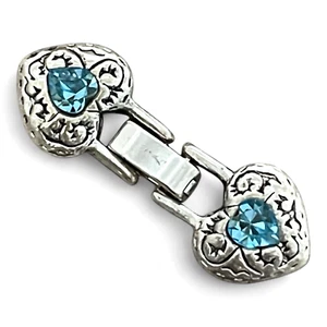 Aquamarine Crystal Heart Multi-Strand Fold Over Clasp 3-Hole Snap Lock Findings - Picture 1 of 6
