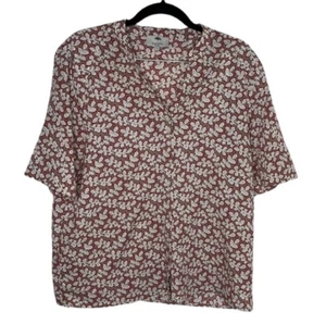 Friendtex Red Leaf Button Up Lightweight Lagenlook Patti Blouse Sz L - Picture 1 of 5