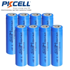 8 Stück IFR 14500 3,2V 600mAh LiFePO4 AA wiederaufladbare Batterien Button Top PKCELL - Bild 1 von 5