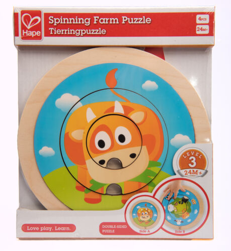 First Toy Wooden Puzzle Spinning Farm Learning Toy Hape