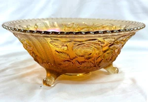 Vintage Imperial Carnival Glass Marigold Open Luster Rose footed Bowl Fruit - Picture 1 of 15