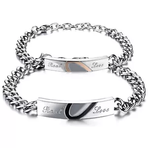 2x EDELSTAHL PARTNER ARMBAND HERZ ANHÄNGER REAL LOVE FREUNDSCHAFT GRAVUR SCHMUCK - Bild 1 von 7