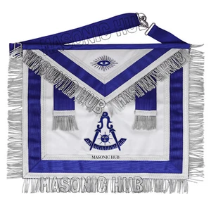 MASONIC Blue Past Master 100% Lambskin Apron, Silver Past Master Apron, Pm Apron - Picture 1 of 5