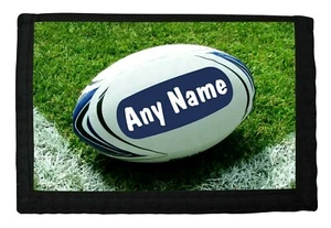 PERSONALISED RUGBY PRINT BOYS RIP WALLET BIRTHDAY CHRISTMAS GIFT - Picture 1 of 3