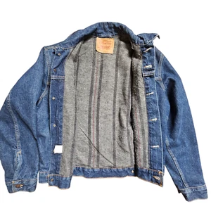 Vintage Levi's 90s Mens Denim Trucker Jean Jacket Blanket Lined 42 Cotton L USA - Picture 1 of 10