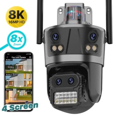 16MP 8K HD Camera 4 Screen WIFI Outdoor PTZ Auto Tracking Security CCTV Cameras - Image 1 of 4