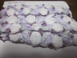 2 Yardas 5/8" Preciosa Lavanda Blanco Cinta de Seda Rosa Encaje Ribete Guirnalda Gimp - Imagen 1 de 4