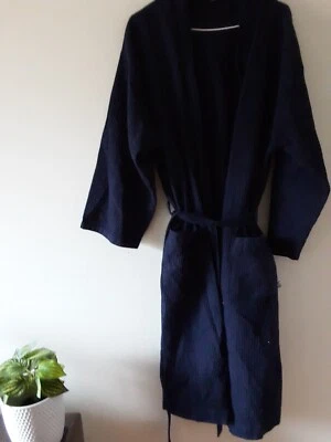 Alpha Robe  Mens Size Med Dressing Gown  Blue Belt Tie  Long Sleeve Pockets - image 1 of 4