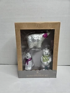 Vintage Target 3 Polar Bears Glass Christmas Tree Ornaments Set Scarf Glitter - Picture 1 of 4