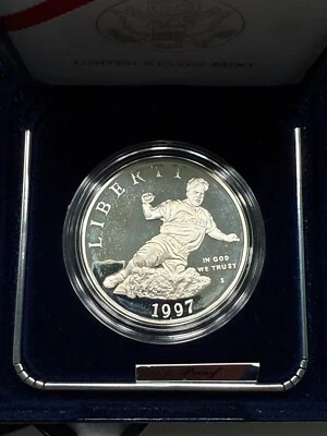 1997 Jackie Robinson Commemorative Silver Dollar Proof w/ Box & COA – U.S. Mint - Image 1 of 4
