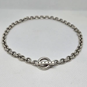 GUESS Feminine Chunky Choker Collar Snug Necklace Silver O-Ring Link Toggle - Bild 1 von 6