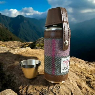Harris Tweed 8oz Hunting Flasks in 5 Colours - Image 1 of 4