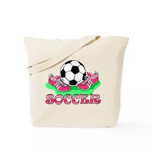 CafePress Soccer (Pink) Natural Canvas Tote Bag, Cloth Shopping Bag (249309729) - Picture 1 of 24