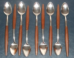 10 cucchiaini da tè freddo American Tempo FAUX WOOD posate inox Giappone MCM - Foto 1 di 5
