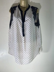 Womens Red Herring Uk 16 Beige Black Spot Sleeveless Sheer Casual Shirt Blouse - Picture 1 of 6