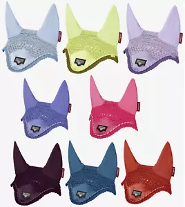 LeMieux Junior Loire Satin Crochet Fly Hood Pony Veil Ear Net Mist/Kiwi/WIsteria - Picture 1 of 21