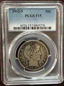 1912-S Barber Half Dollar 50c PCGS F15 - Picture 1 of 2
