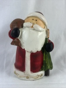 Weihnachtsmann Figur hält Tasche mit Spielzeug und Baum 4" Harz Weihnachten - Bild 1 von 7