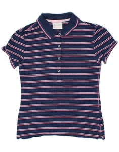 CHAMPION Womens Regular Fit Polo Shirt UK 14 Large Navy Blue Striped QP08 - Picture 1 of 3