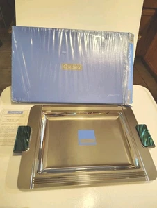 Couzon Serving Tray Green Handled Pearl Stainless Steel Acier 18/11 France.NBU - Picture 1 of 13