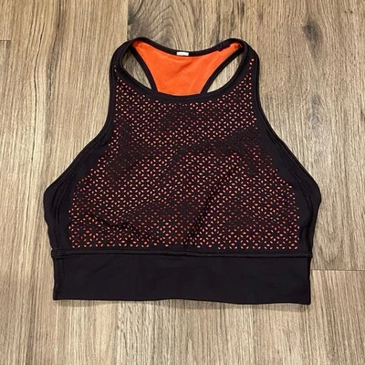 Lululemon Get Your Peek On Sports Bra Size 4 XS Purple Orange Lazer Cut Hi Neck - Image 1 of 4