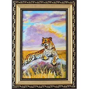 Original Oil Painting Leopard Safari Landscape Framed 4x6 Wildlife Animal Art - Picture 1 of 13