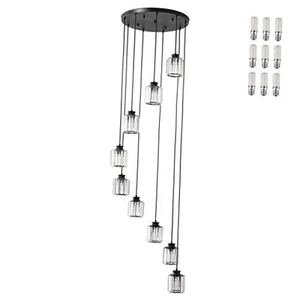9-Light Modern Crystal Chandelier Large Raindrop Foyer Chandelier High Ceiling - Picture 1 of 7
