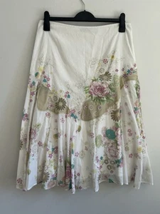 Per Una Long Cotton A-Line Midi Lined Skirt Sz 12 Applique Patchwork Floral - Picture 1 of 10