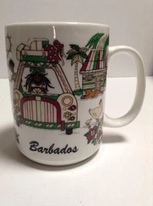 Barbados Souvenir Coffee Mug White w/ Red, Green, Tropical Design - Picture 1 of 7
