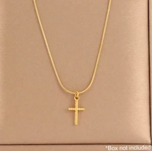 Woman Necklace Cross Charm Pendant Gold & Silver Plated Stainless Steel Chain - Picture 1 of 13