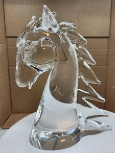 Murano Heavy Glass Horse Head - Italy, 9" - Clear and Gorgeous - Picture 1 of 8