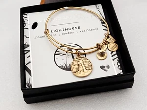 Authentic Alex & Ani Lighthouse Gold Charm Bangle Bracelet ✨️NWTCB - Picture 1 of 11