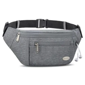 Fanny Pack for Women Men, Crossbody Bag with 4-Zipper Pockets, Large Grey - Picture 1 of 7