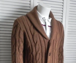 NEW Mens ALPACA Acrylic Wool Cardigan Cable Sweater Size 2XL Camel Brown Elegant - Picture 1 of 8
