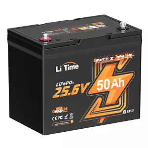 LiTime 24V 50Ah Bluetooth LiFePO4 Akku Lithium Batterie Mit Tieftemperaturschutz - Bild 1 von 8