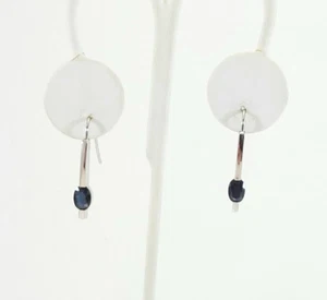 14K White Gold 1.04cwt. Genuine Blue Sapphire Dangle Earrings - RB89 - Picture 1 of 6