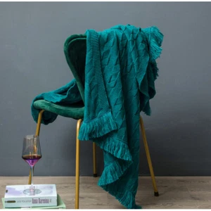 Chunky Throw Rug Tassel Fringe Blanket Sofa Bed Knitted Thread Bedspread Bedroom - Picture 1 of 71