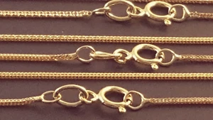 Solid 14K Yellow Gold 0.85 mm Square Wheat Chain Necklace Italy 20", 22". - Picture 1 of 3