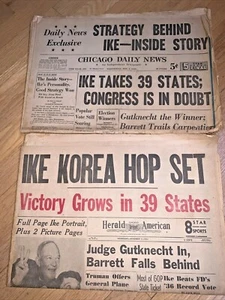 2 - Nov. 5, 1952 Chicago Newspapers - EISENHOWER TAKES 39 States / IKE WINS - Picture 1 of 11